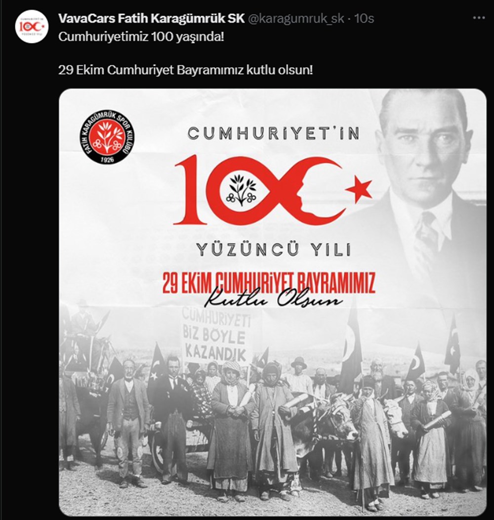 Süper Lig takımlarından 29 Ekim Cumhuriyet bayramı mesajı - 12