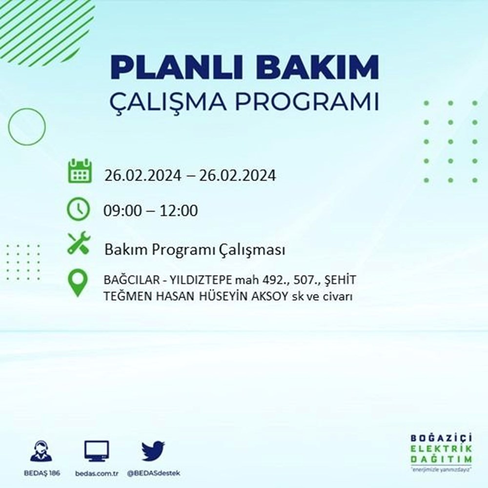 İstanbul'un 19 ilçesinde elektrik kesintisi: Elektrikler ne zaman gelecek? (26 Şubat BEDAŞ kesinti programı) - 14