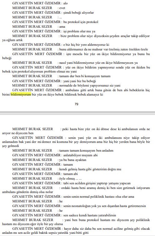 Yenidoğan çetesine ilişkin hazırlanan iddianamede geçen diyaloglardan ilgili bölüm (1)