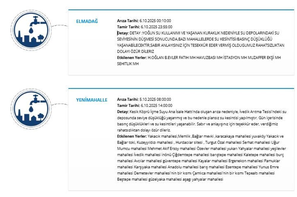 Ankara'nın 7 ilçesinde su kesintisi: Sular ne zaman gelecek? (ASKİ 6 Ekim su kesintisi programı) - 6