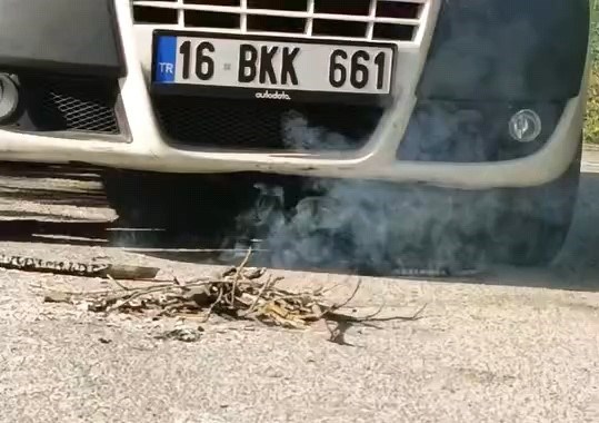 Bir sürücü motora giren yılanı çıkarmak için ateş yaktı