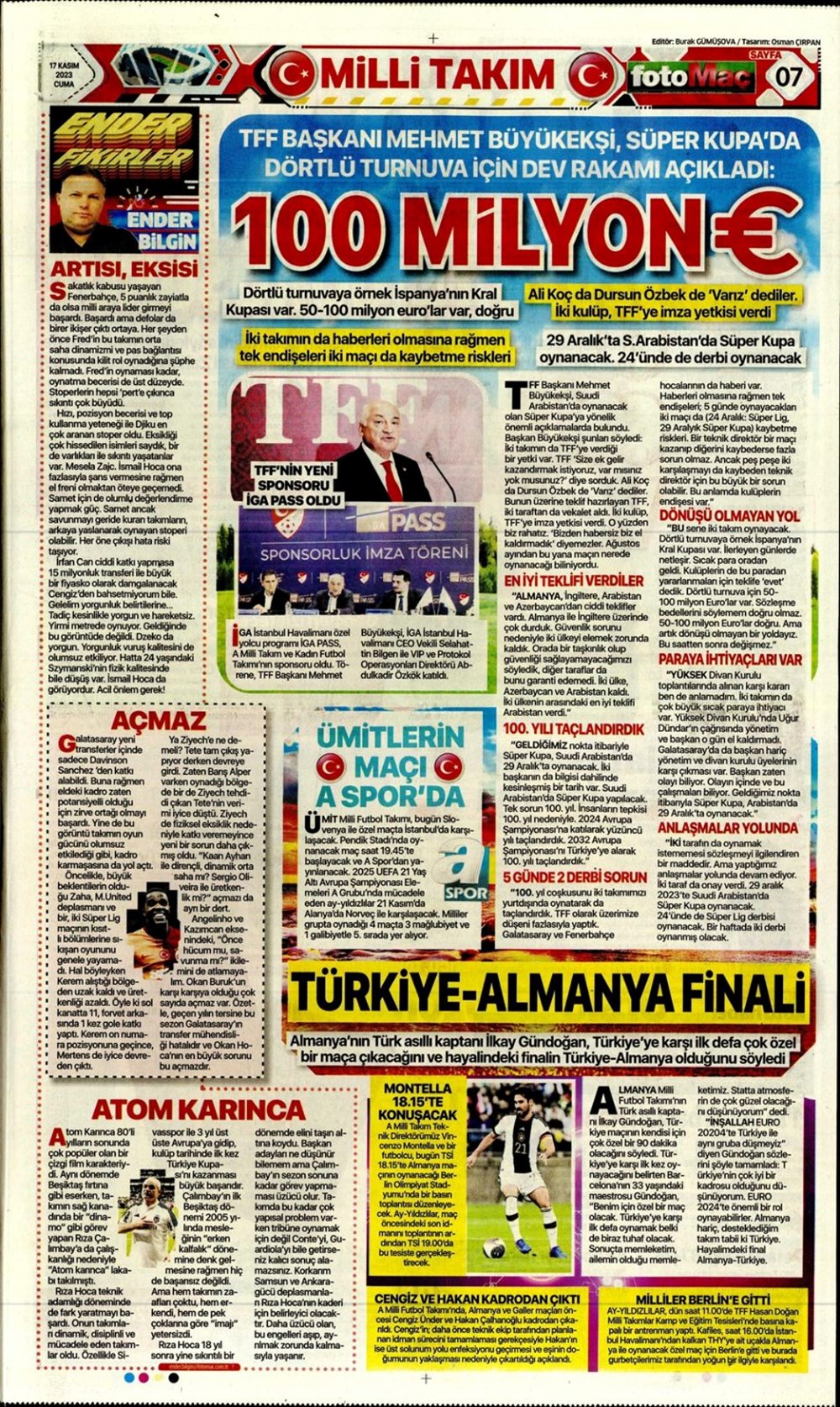 "Arda Güler Baljic sendromu yaşıyor" (17 Kasım 2023 spor manşetleri) - 1