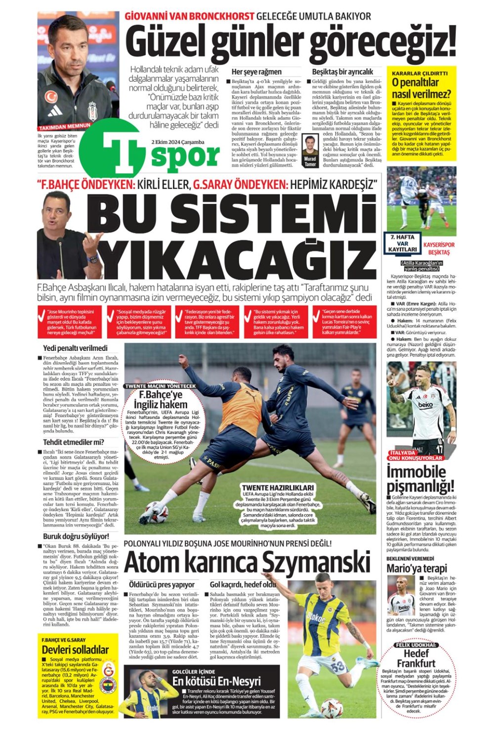 "Bir Mourinho klasiği" (2 Ekim 2024 spor manşetleri) - 15