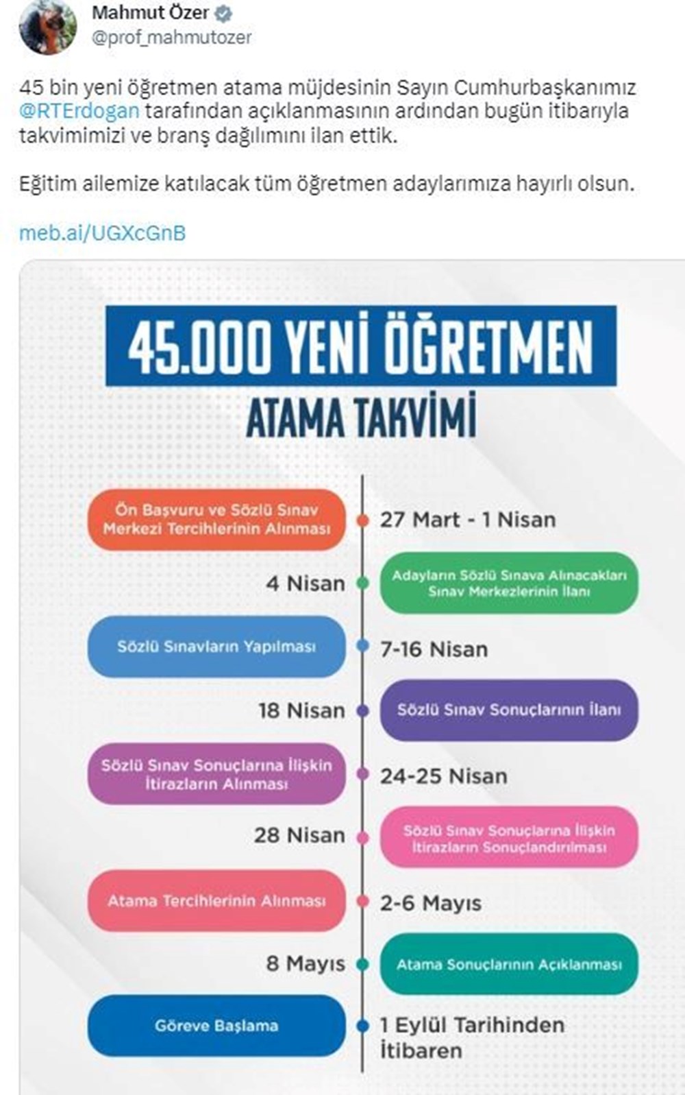45 bin öğretmen ataması ne zaman yapılacak? Bakan Özer öğretmen atama takvimini paylaştı (başvuru tarihleri ve branş dağılımı) - 2
