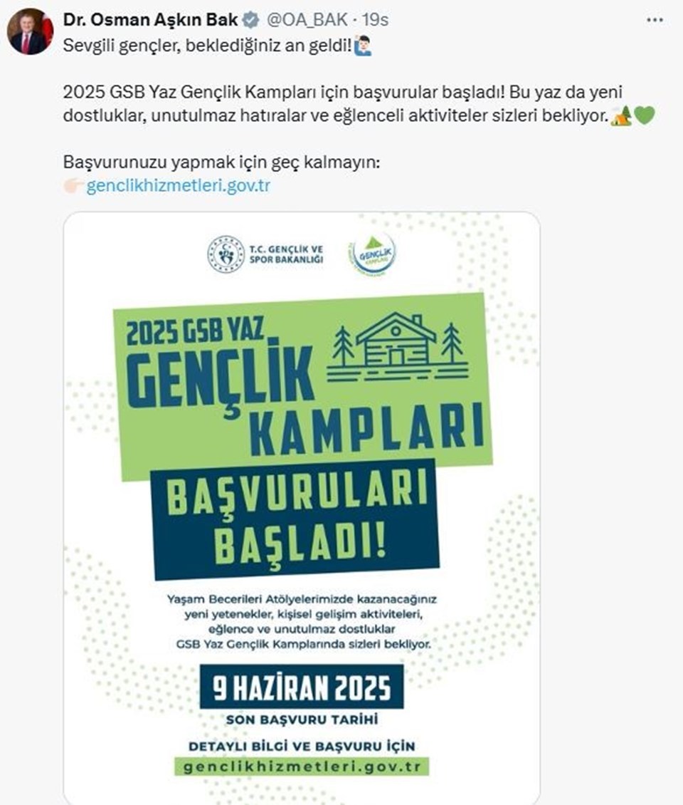 2025 GSB Yaz Gençlik Kampları başvuruları başladı: Gençlik Kampı başvurusu nasıl yapılır? - 1
