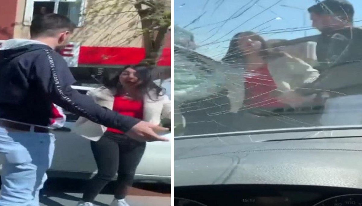 Küçükçekmece'de iki kadın yol kesip otomobilin camlarını kırdılar
