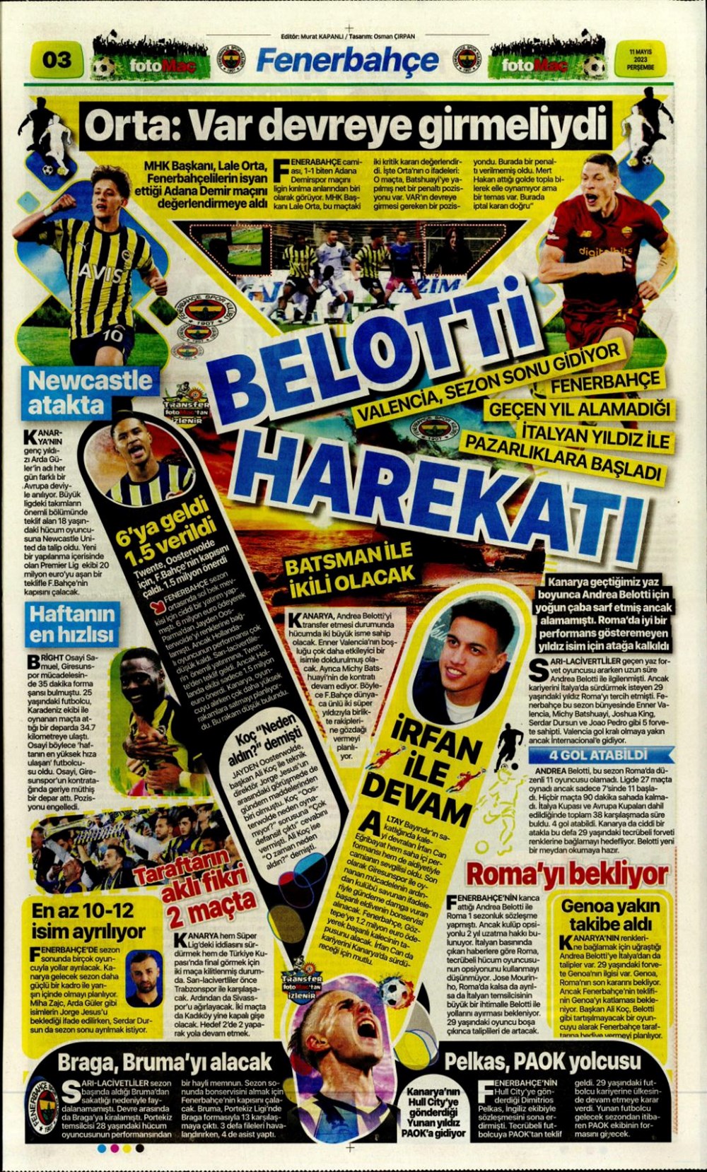 Günün spor manşetleri (11 Mayıs 2023) - 1