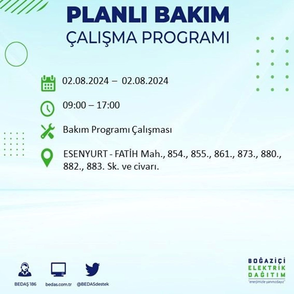 İstanbul'un 22 ilçesinde elektrik kesintisi: Elektrikler ne zaman gelecek? (2 Ağustos BEDAŞ kesinti programı) - 28