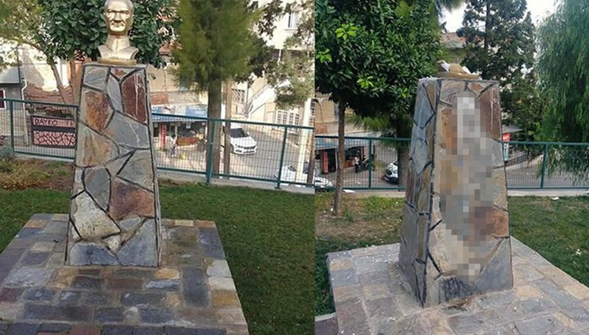 İzmir'de Atatürk büstüne saldırı İzmir'de Atatürk büstüne saldırı