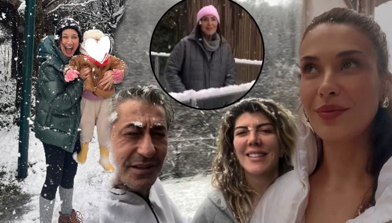 Ünlü isimlerin kar keyfi: Kızının yüzünü gizledi