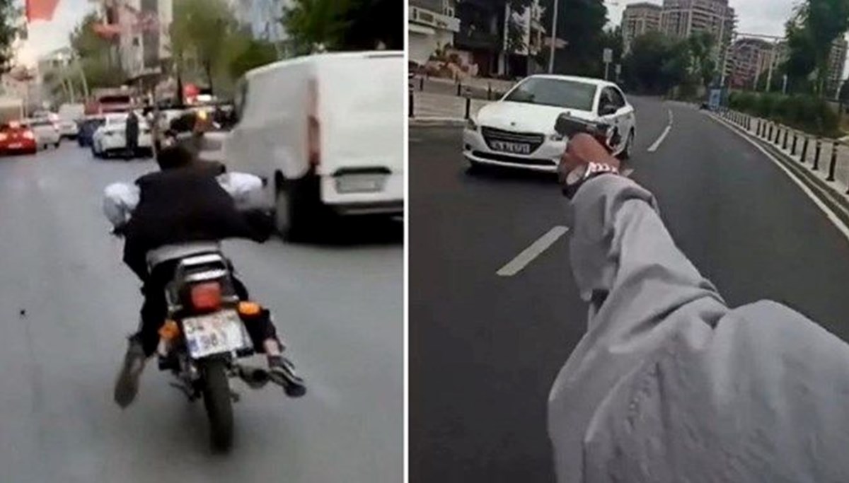 Tabanca ile ateş eden motosikletli maganda yakalandı Tabanca ile ateş eden motosikletli maganda yakalandı