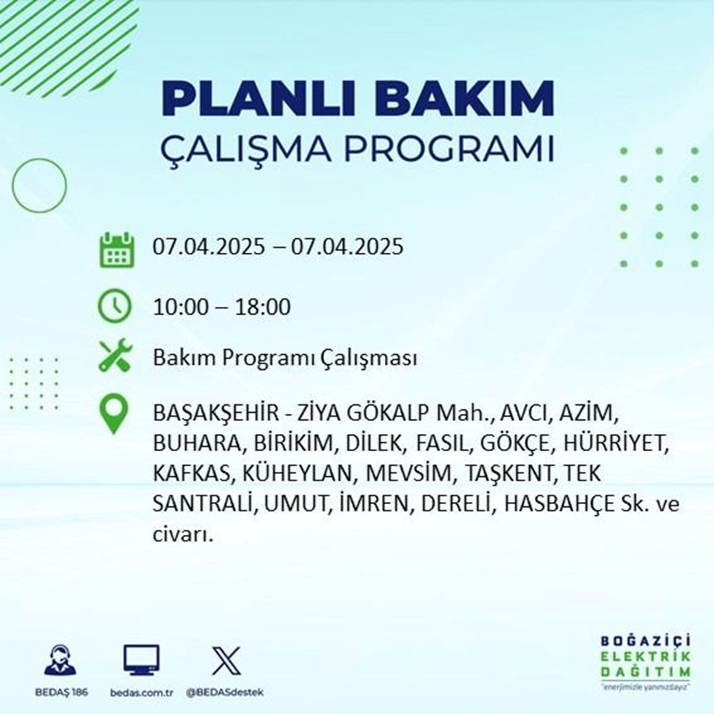 İstanbul'un 21 ilçesinde elektrik kesintisi: Elektrikler ne vakit gelecek? 9 saat sürecek (7 Nisan BEDAŞ kesinti programı) 84