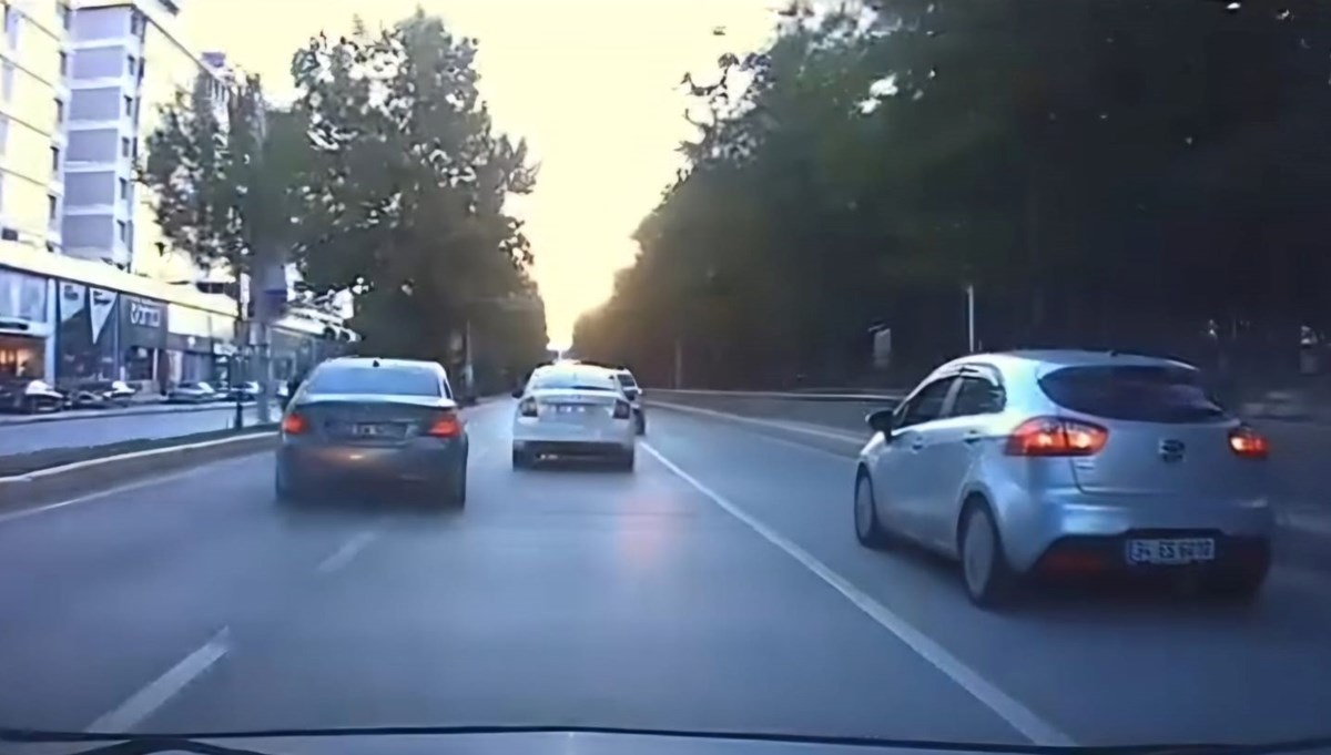 Makas atan sürücü trafiği tehlikeye soktu