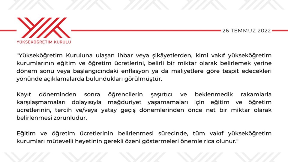 YÖK'ten vakıf üniversitelerine 'ücret' uyarısı - 1