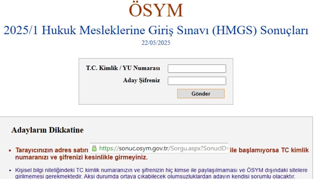 Hukuk Mesleklerine Giriş Sınavı (HMGS) sonuçları sorgulama ekranı: 2025 ÖSYM HMGS sonuçları nasıl sorgulanır?