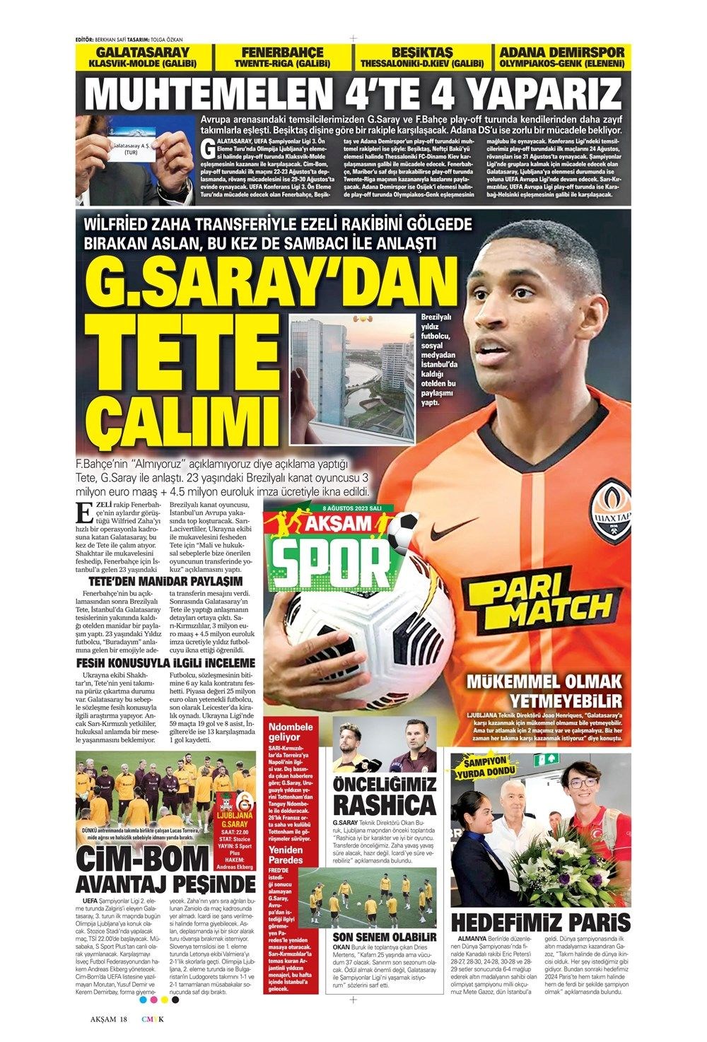 Galatasaray'dan Tete çalımı, 8 Ağustos 2023 spor manşetleri - Son Dakika  Spor Haberleri