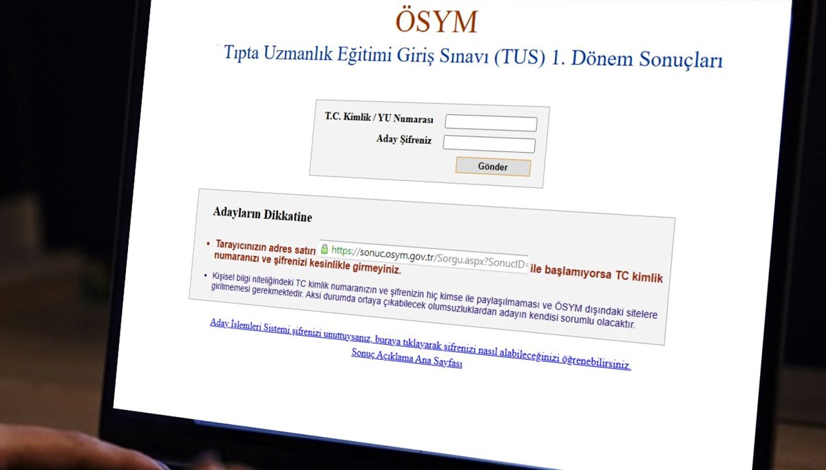 TUS 1. dönem sınav sonuçları açıklandı: ÖSYM TUS sınav sonçları sorgulama ekranı
