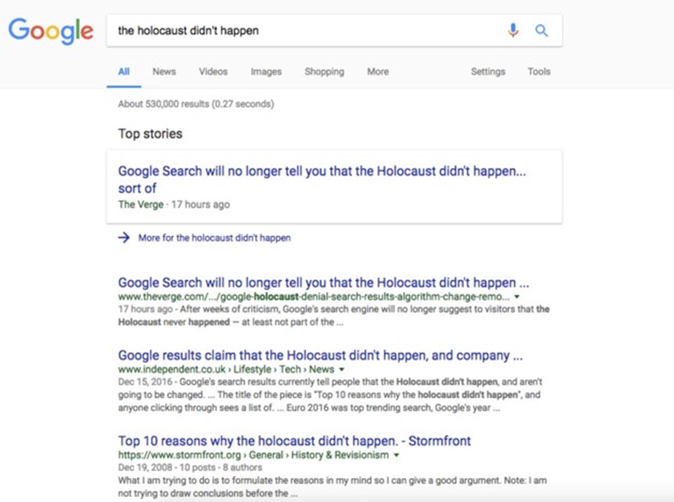 Google'ın soykırım karşıtı güncellemesi çöktü - 1