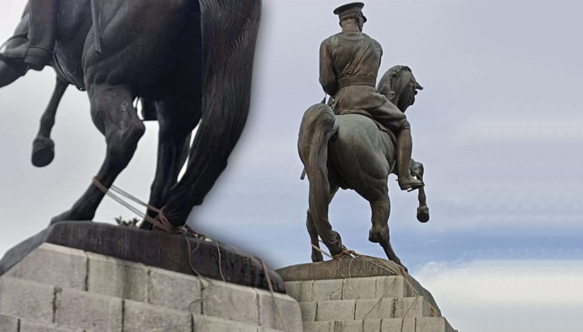 Atatürk Anıtı'na halat bağlayan 2 şüpheliye gözaltı