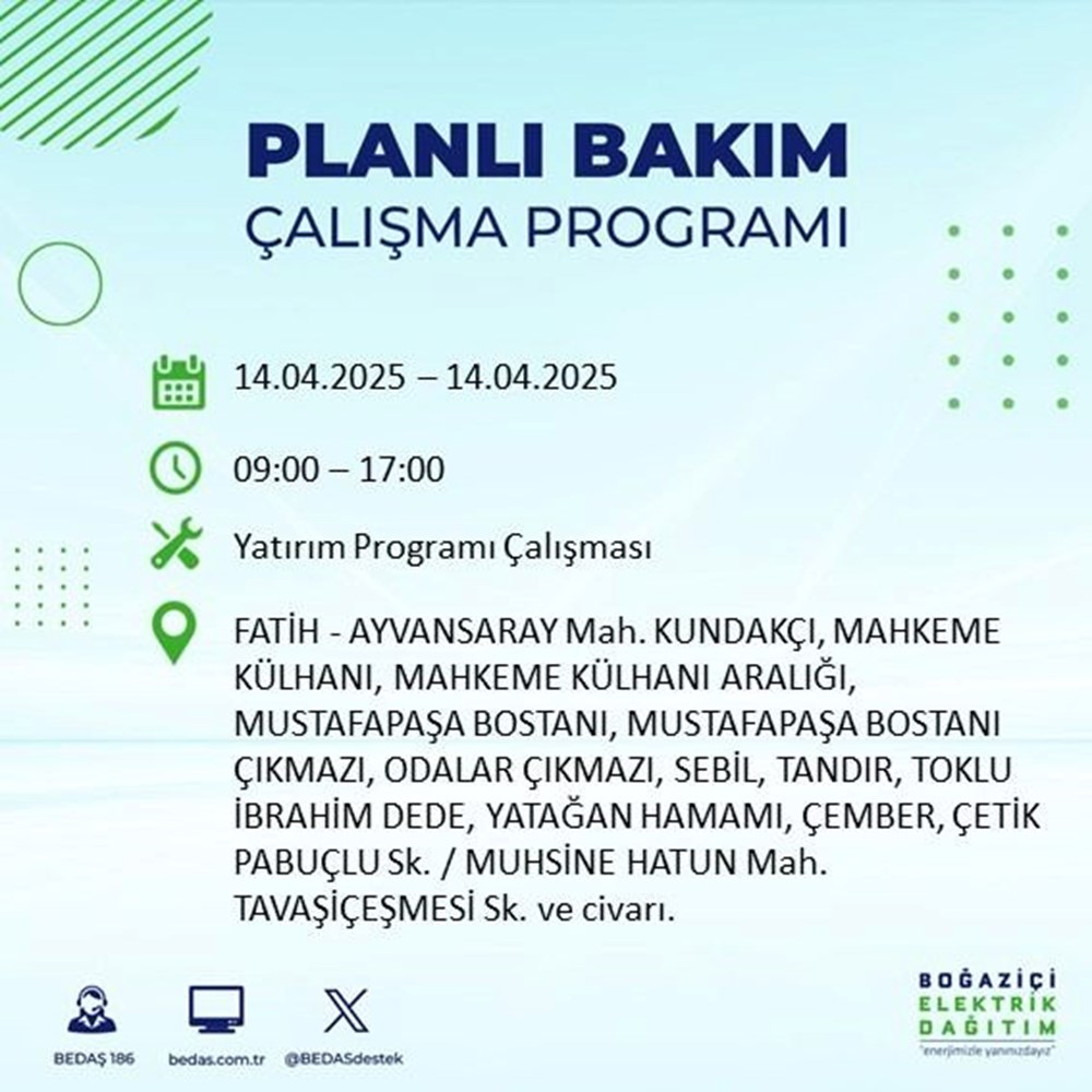 İstanbul'un 23 ilçesinde elektrik kesintisi: Elektrikler ne vakit gelecek? 9 saat sürecek (14 Nisan BEDAŞ kesinti programı) 134 aFG u6eBLUeNbfjENWc ow