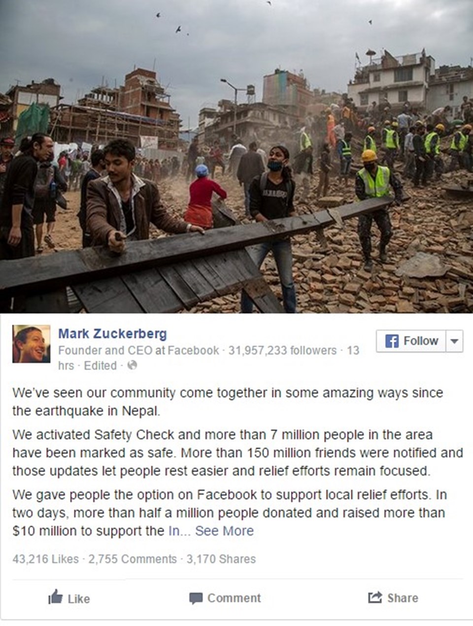 Facebook'tan Nepal'e yardım - 1