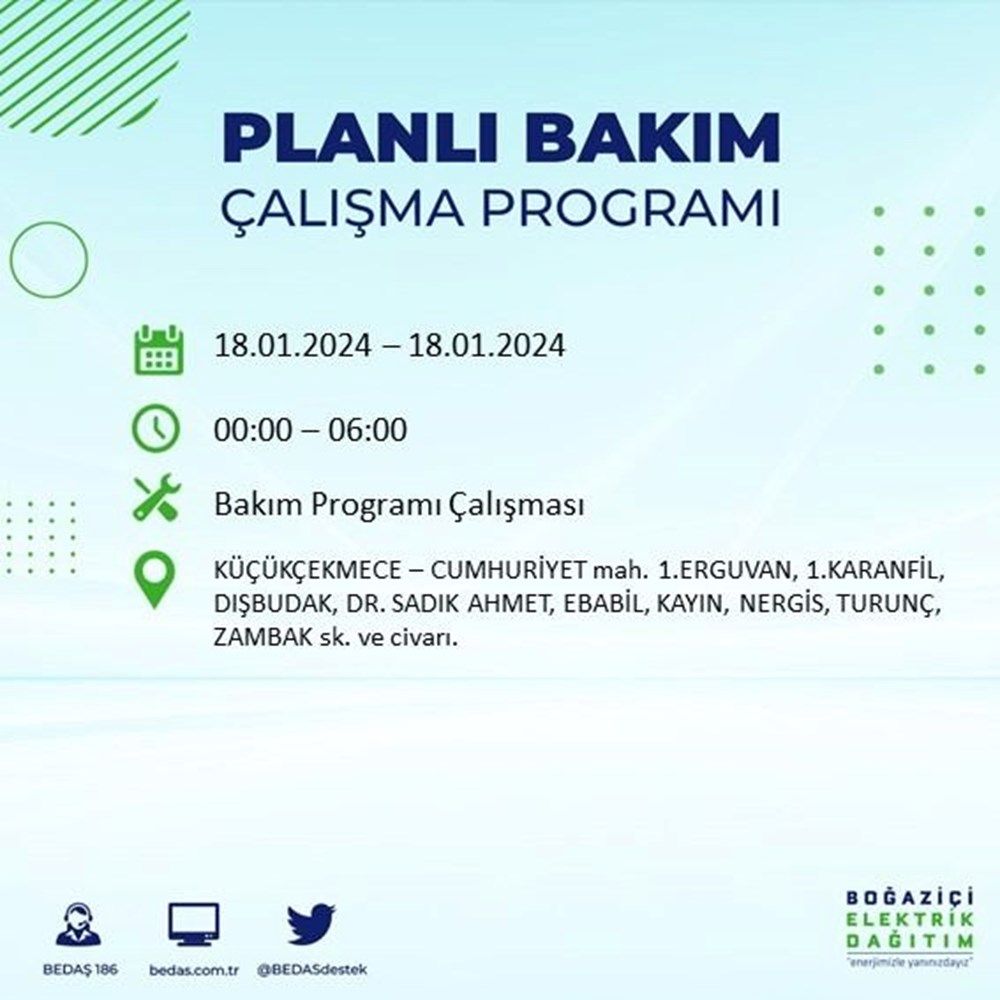 İstanbul'un 17 ilçesinde elektrik kesintisi: Elektrikler ne zaman gelecek? (18 Ocak BEDAŞ kesinti programı) - 36