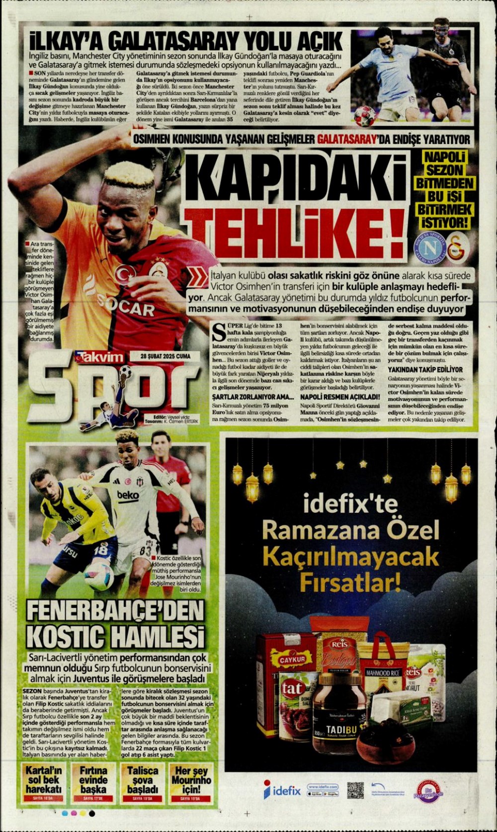 "Çeyrek finalde derbi var" (28 Şubat 2025 spor manşetleri) - 26