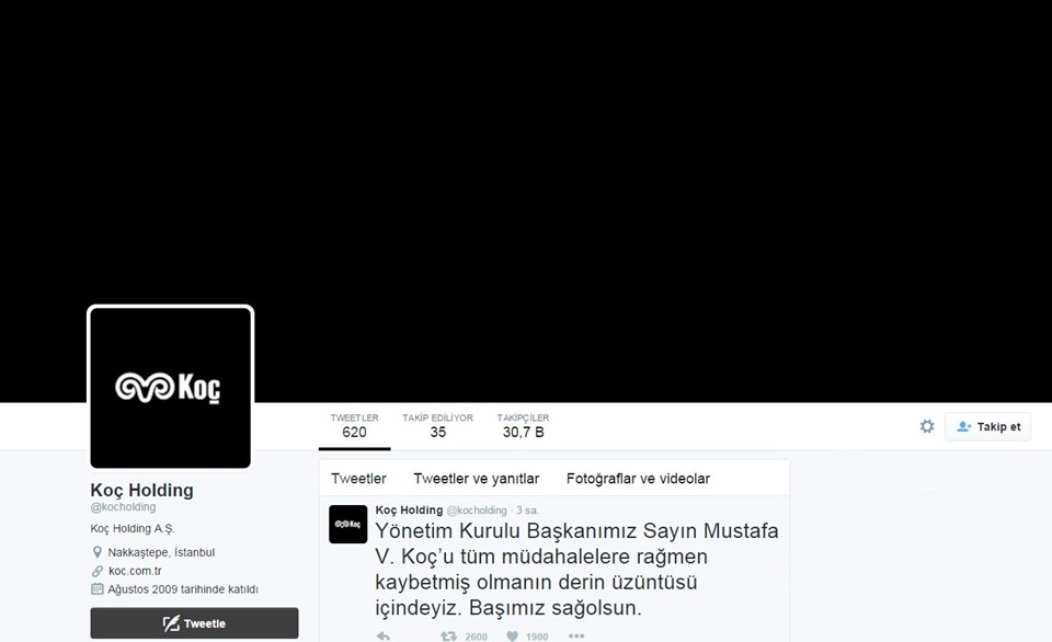 Mustafa Koç'un ölümünün ardından Koç Holding siyaha büründü - 1
