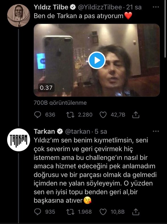 tarkan dan yildiz tilbe nin meydan okuma daveti ne ret magazin haberleri ntv