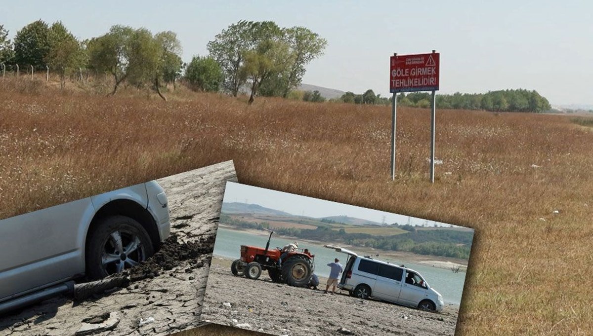 Sazlıdere Barajı kurudu | Pikniğe gelenlerin aracı bataklığa saplandı