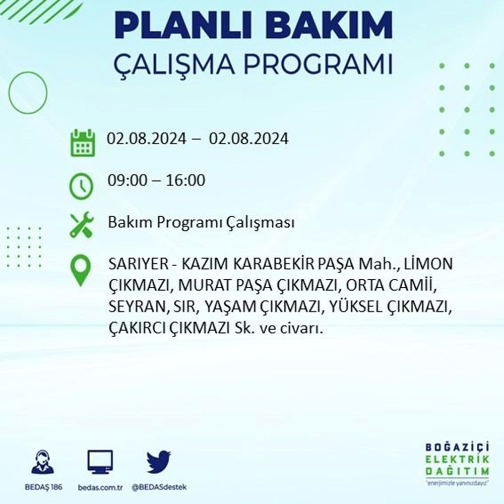 İstanbul'un 22 ilçesinde elektrik kesintisi: Elektrikler ne zaman gelecek? (2 Ağustos BEDAŞ kesinti programı) - 50