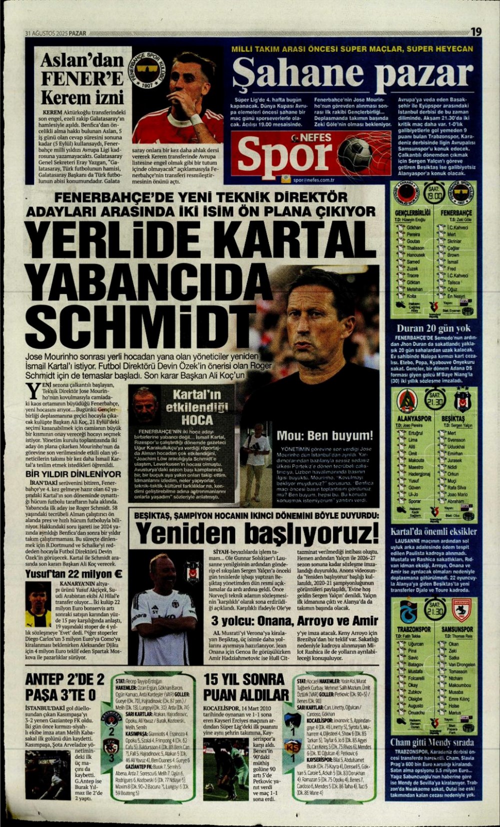 "Ya Kartal ya Schmidt" (31 Ağustos spor manşetleri) - 12