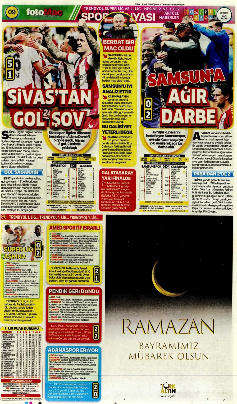 "Zirveye Kartal pençesi" (30 Mart 2025 spor manşetleri) - 5