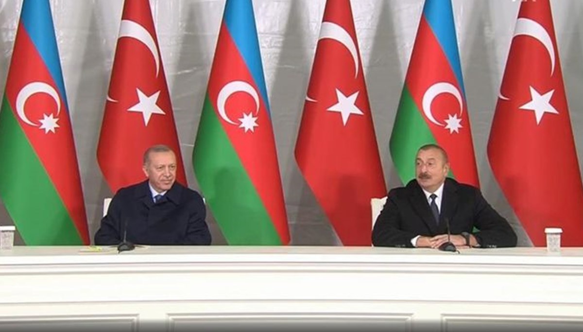 Cumhurbaşkanı Erdoğan, Azerbaycan Cumhurbaşkanı Aliyev ile basın toplantısı düzenledi