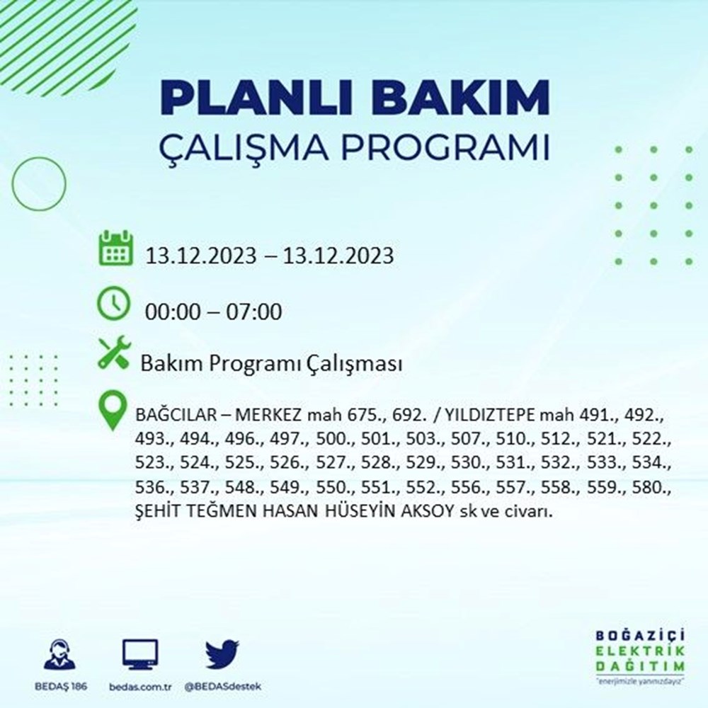 İstanbul'un 20 ilçesinde elektrik kesintisi: Elektrikler ne zaman gelecek? (13 Aralık BEDAŞ kesinti programı) - 5