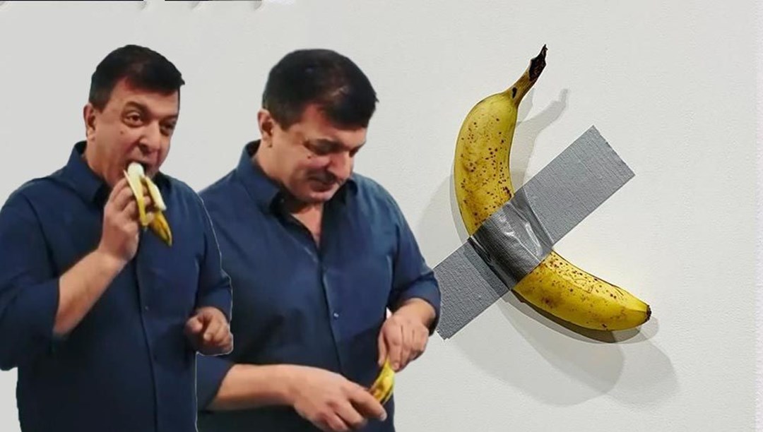 �Duvara bantlanmış muz� sanatına muzu yiyerek tepki gösterdi (Muza �Duvara bantlanmış muz� sanatına muzu yiyerek tepki gösterdi (Muza