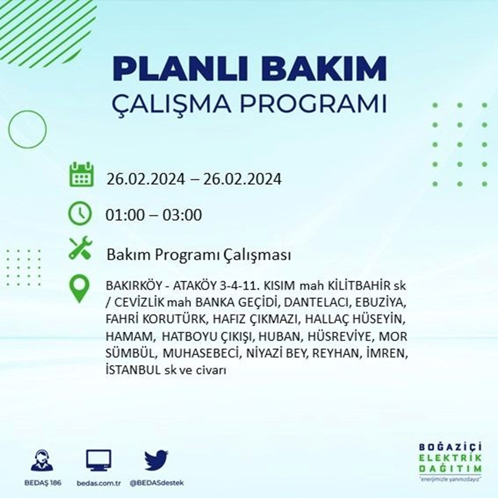 İstanbul'un 19 ilçesinde elektrik kesintisi: Elektrikler ne zaman gelecek? (26 Şubat BEDAŞ kesinti programı) - 19