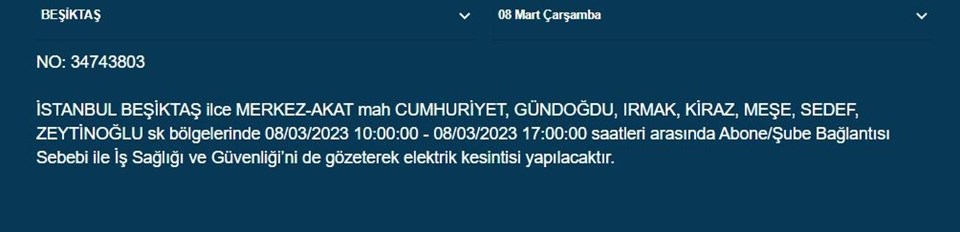 İstanbul Avrupa Yakası'nın birçok ilçesinde elektrik kesintisi (Bağcılar, Beşiktaş, Beyoğlu, Esenyurt, Sarıyer...) BEDAŞ elektrik kesintisi programı - 3