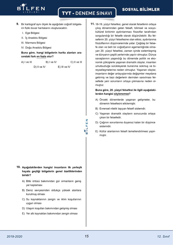 bilfen tyt deneme sinavi ntv