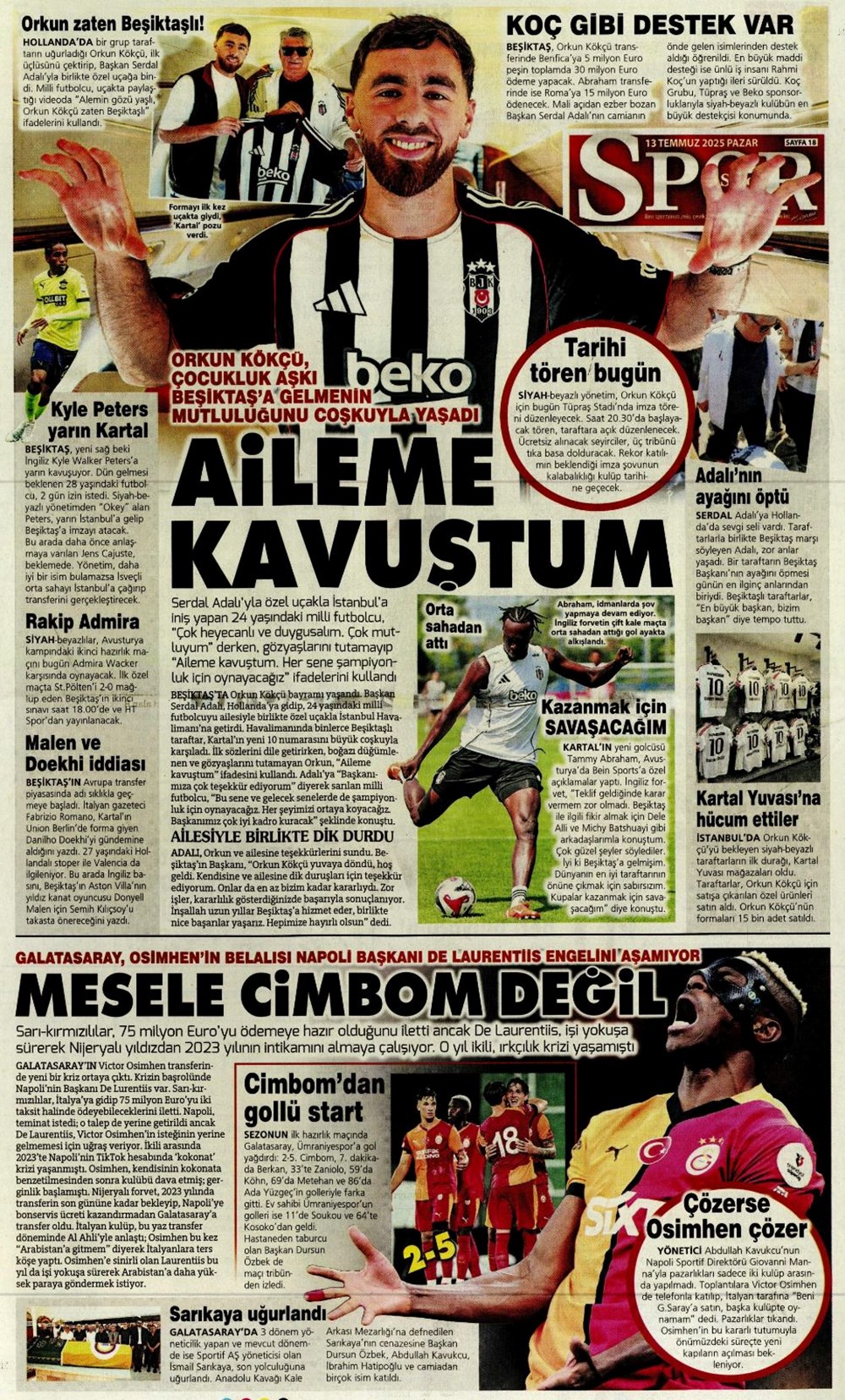 "Transfer şov" (13 Temmuz 2025 spor manşetleri) - 16