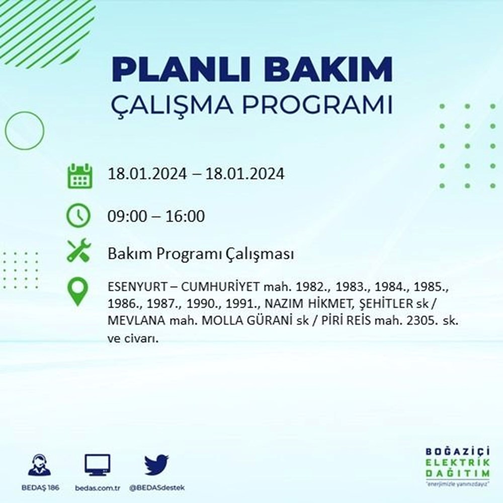 İstanbul'un 17 ilçesinde elektrik kesintisi: Elektrikler ne zaman gelecek? (18 Ocak BEDAŞ kesinti programı) - 22