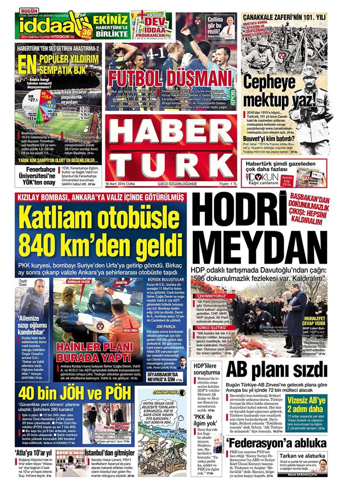 gunun gazete mansetleri 18 mart 2016