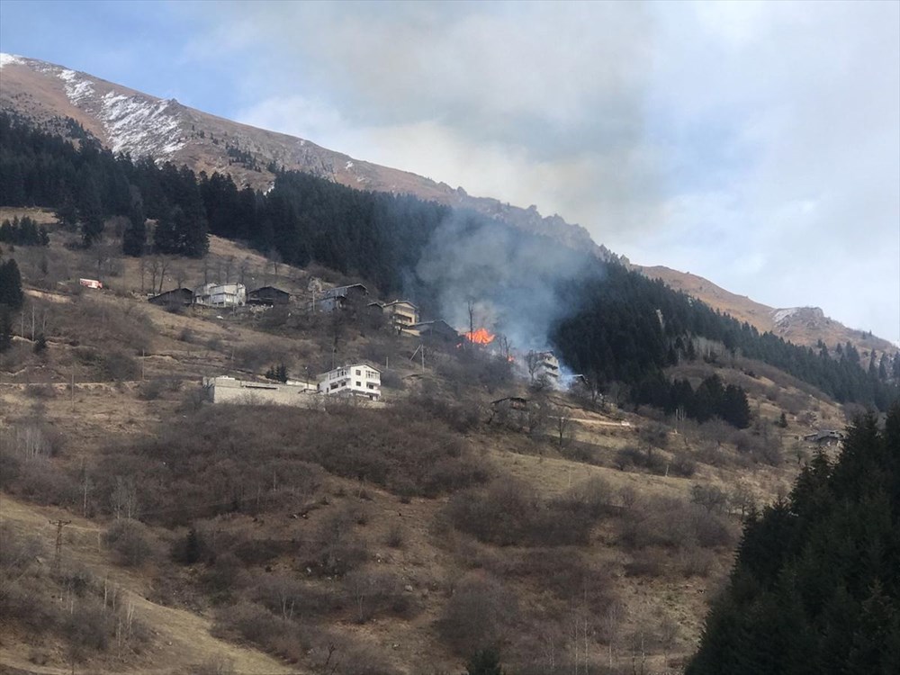 Rize'de Gölyayla köyünde çıkan yangına müdahale ediliyor - 11