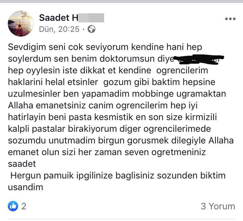 Gaziantep'te intihar eden öğretmenden 'mobbing' paylaşımı - 1