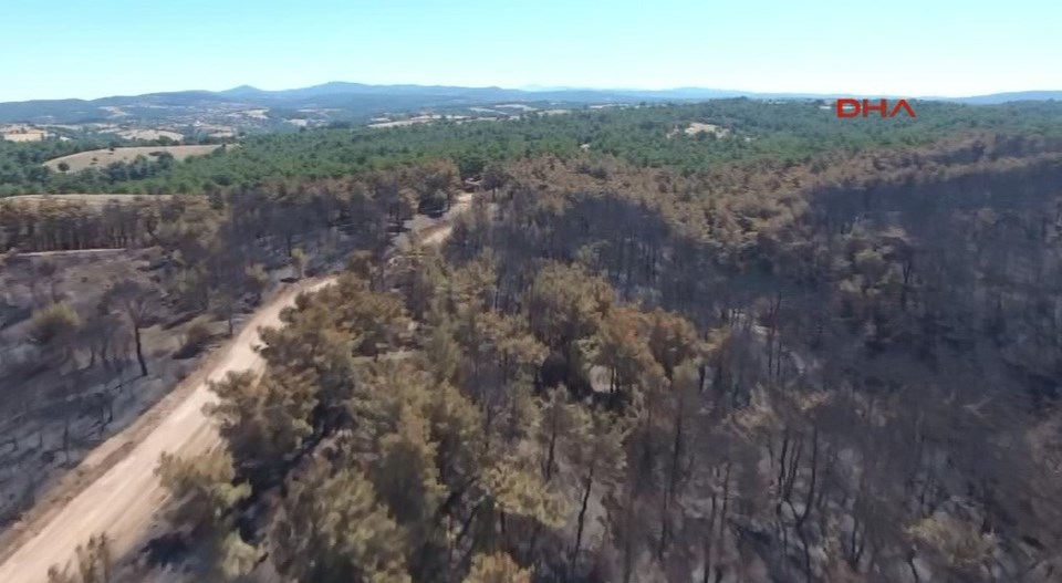 Çanakkale'de yanan ormanlık alanlar drone ile görüntülendi - 1