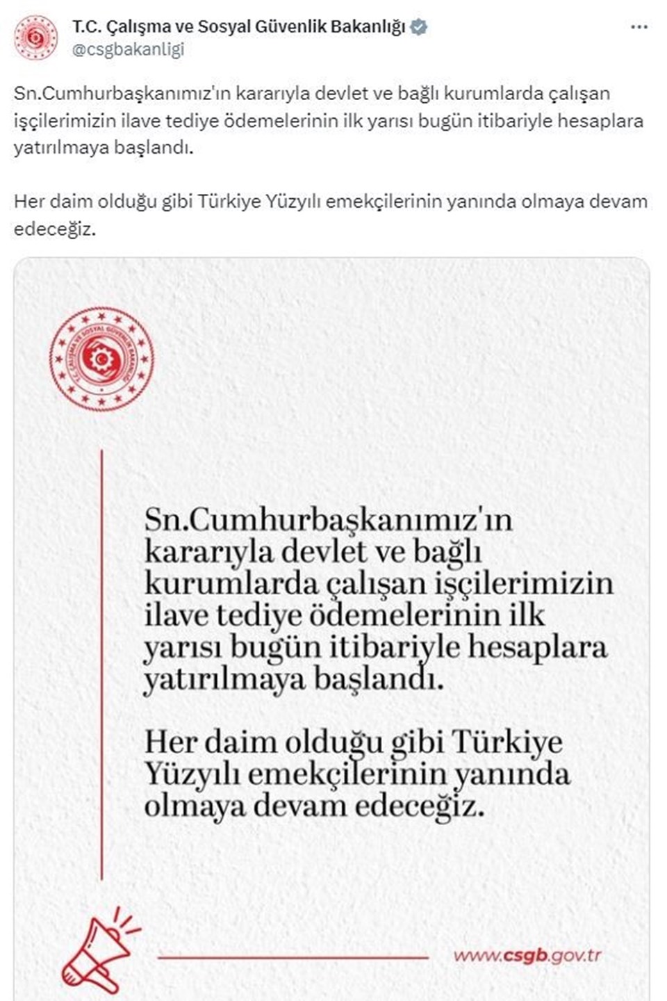Çalışma Bakanlığı'ndan tediye ödemelerine ilişkin duyuru: Kamu işçilerine ikramiye (tediye) ödemeleri başladı - 1