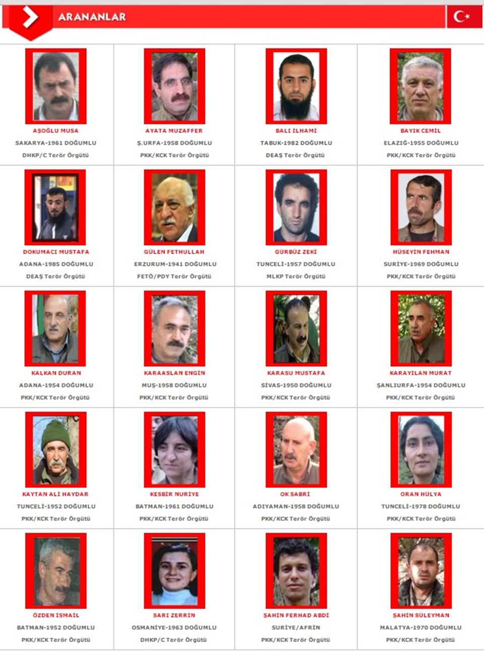 İçişleri Bakanlığı "aranan teröristler"in listesini yayınladı - 1