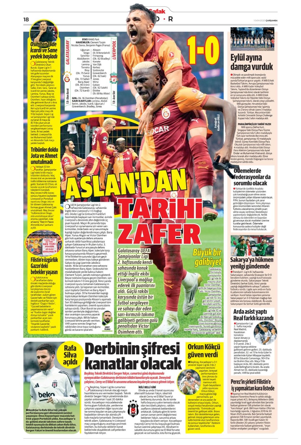 "Adı Aslan, işi destan" (1 Ekim 2025 spor manşetleri) - 19
