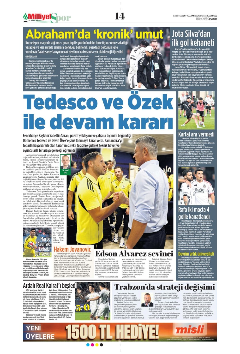 "Adı Aslan, işi destan" (1 Ekim 2025 spor manşetleri) - 12