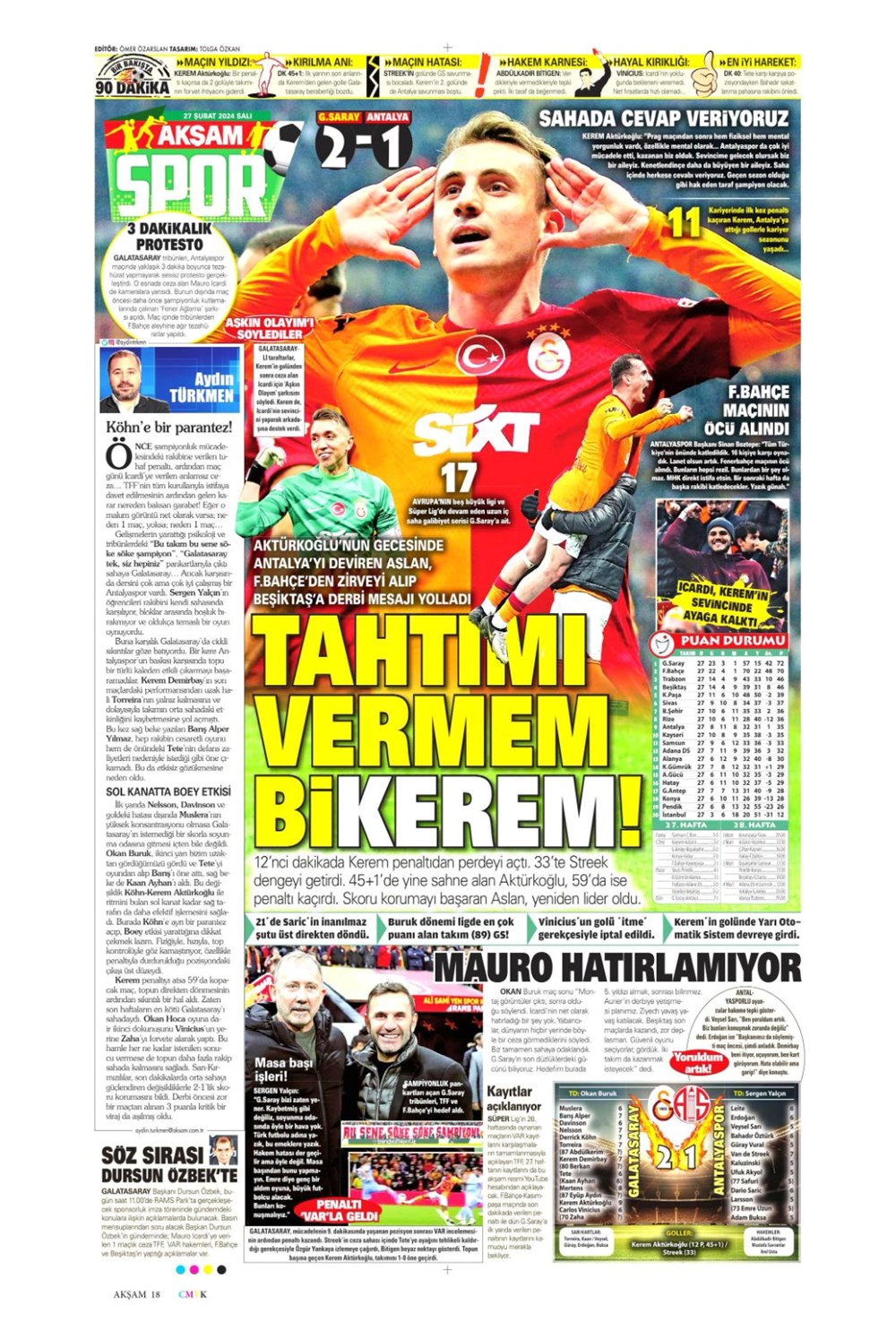 "Tangocu yoksa sihirbaz var" (27 Şubat 2024 spor manşetleri) - 1